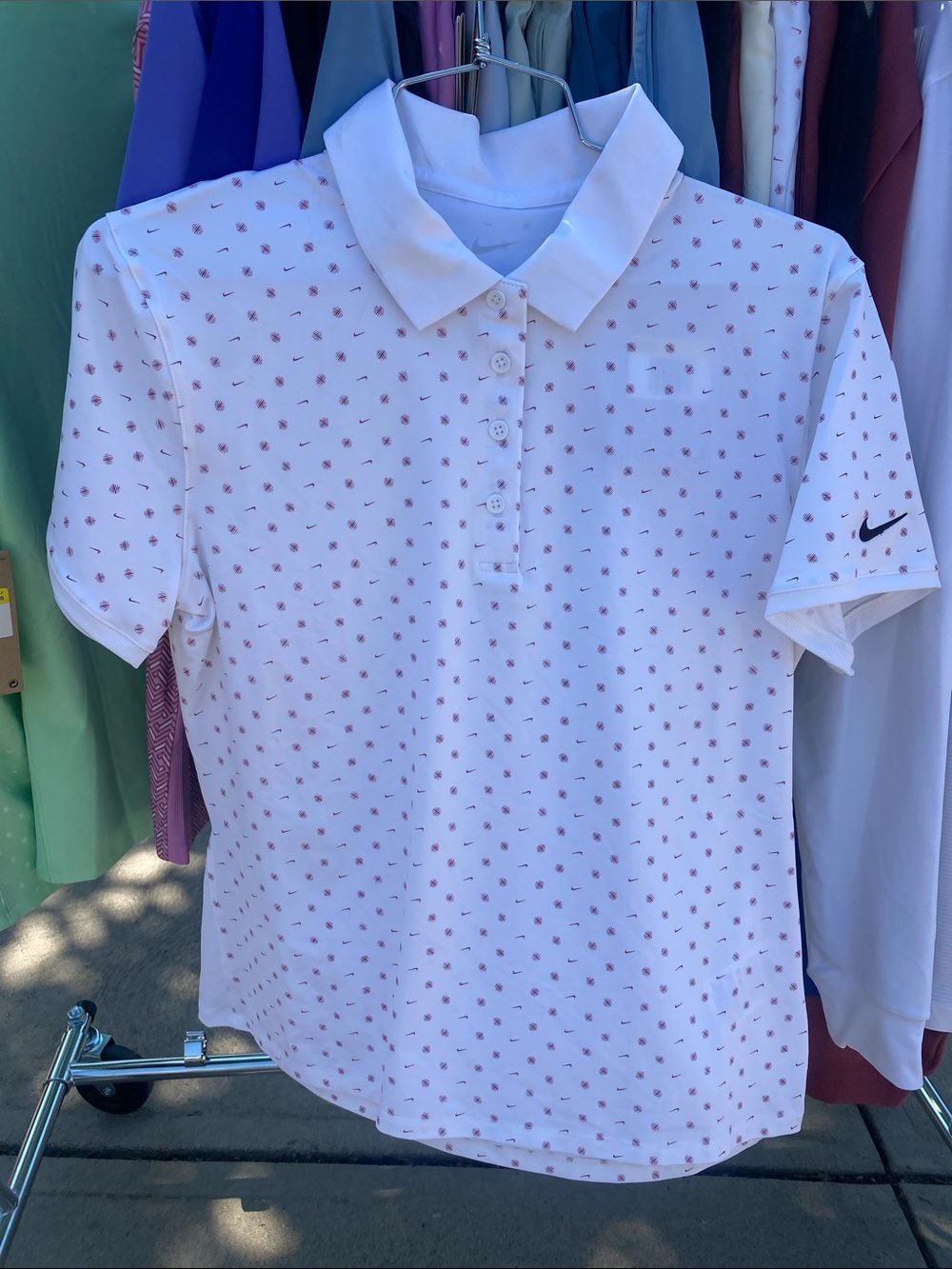 Nike White Polo with Pink Micro Pattern